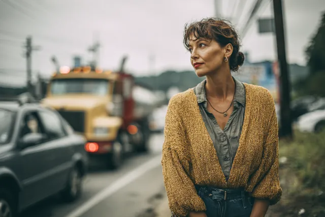 A woman in her 40s waiting beside her car as a roadside assistance truck pulls up, illustrating What Car Repairs Are Worth Financing? with Westside Lending